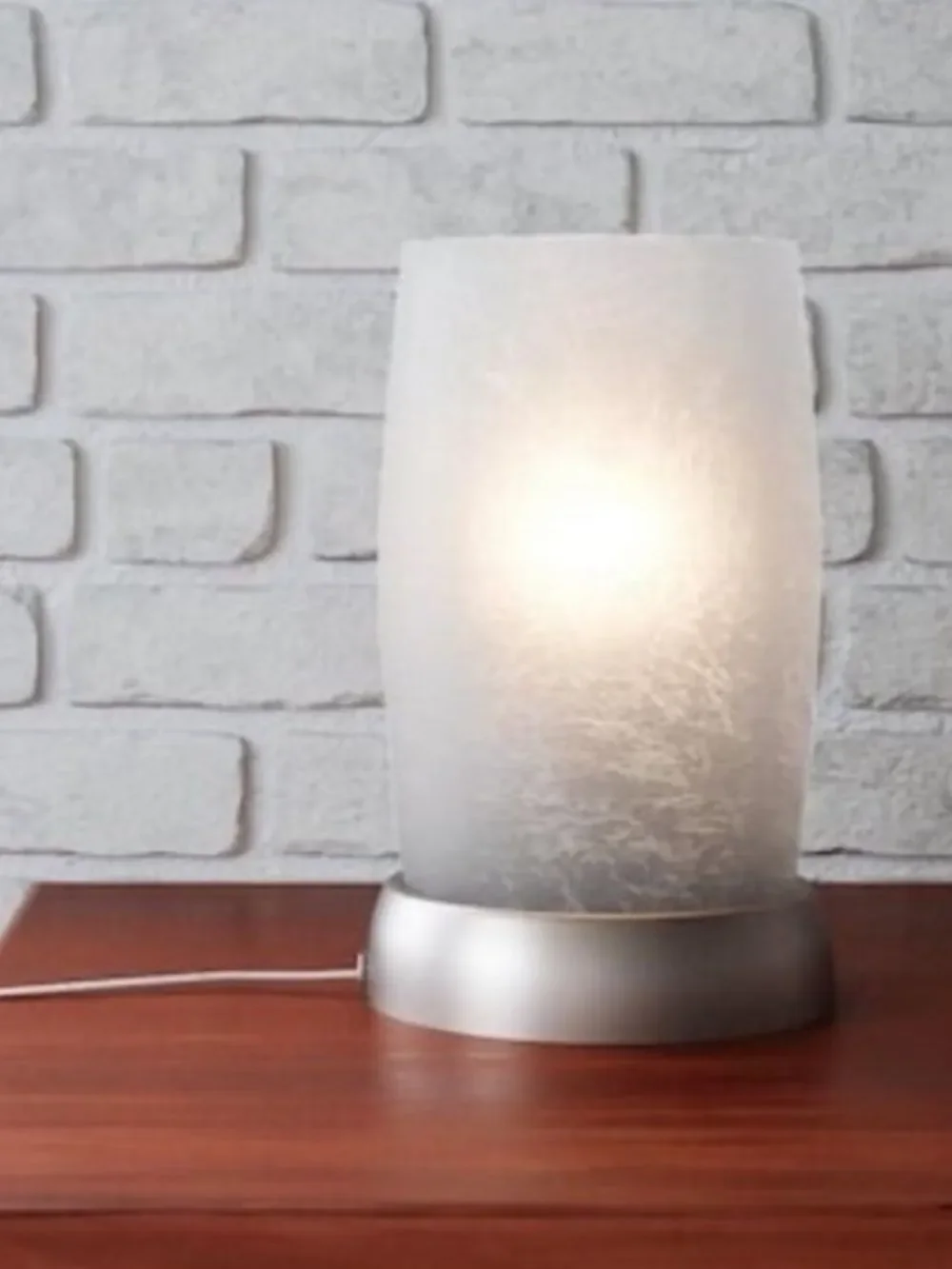 Modern Frosted Accent Table Lamp with Crackled Glass Shade & Brushed Nickel